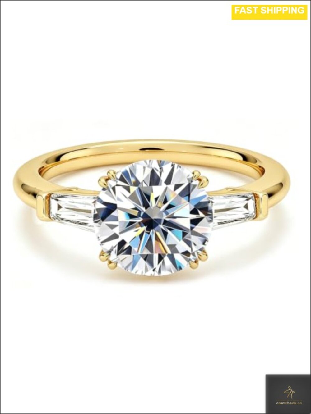 Moissanite Engagement Ring 18K Gold Plated 925 Sterling Silver Round Cut